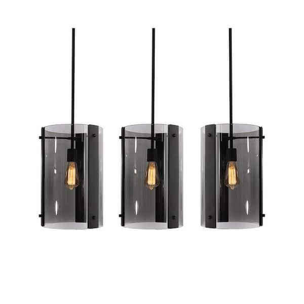 Dana 60-Watt 3 Light Pendant Light Black with Painted Glass Shade