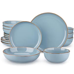16 Piece Modern Stoneware Blue Dinnerware Set Tableware (Service for 4)