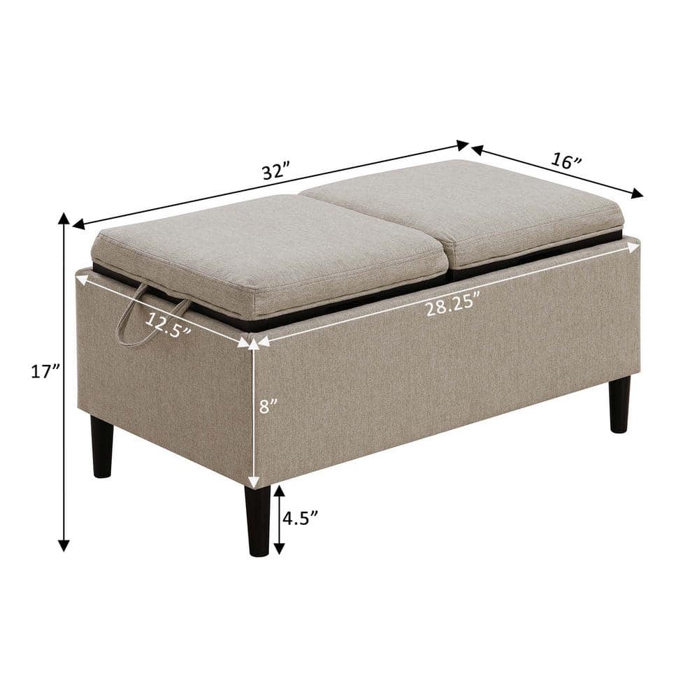 Soft Beige Fabric Magnolia Storage Ottoman with Reversible Tray Tops