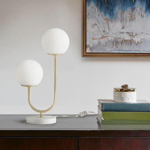 6.25 in. H 2-Light Globe Table Lamp with White Round Shade