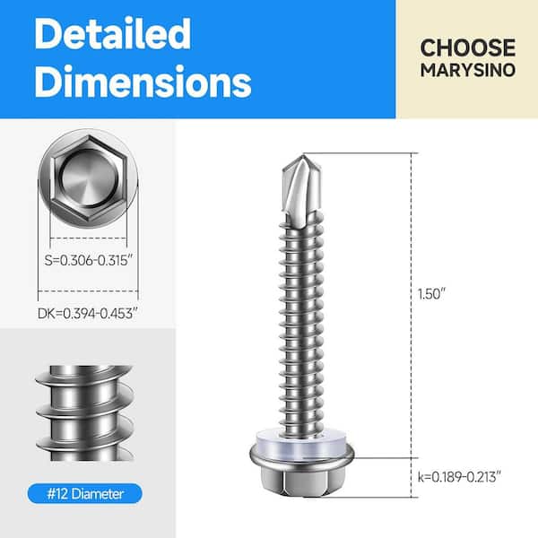 #12 x 1-1/2 in. Hex Washer Head 410 Stainless Steel Self Drilling Sheet Metal Screw (50-Pack)