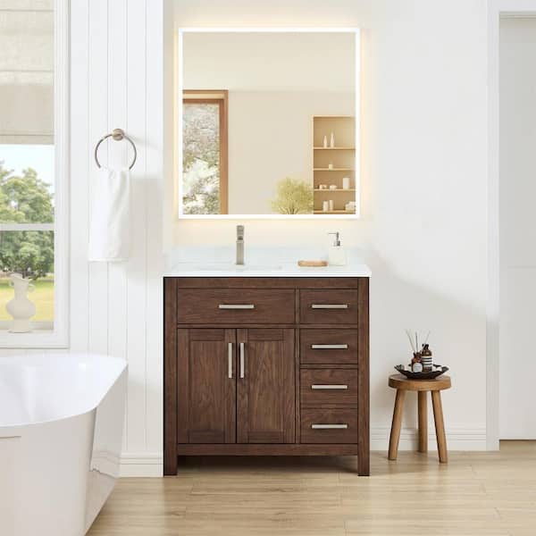 Beckett 36 in. Single Freestanding Dark Walnut Bath Vanity with White Quartz Top