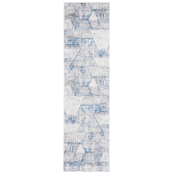 Shivan 2 ft. x 8 ft. Ivory/Blue Diamond Distressed Abstract Runner Rug