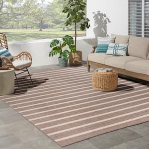 Positano Natural Ivory 8 ft. x 10 ft. Stripes Contemporary Indoor/Outdoor Area Rug