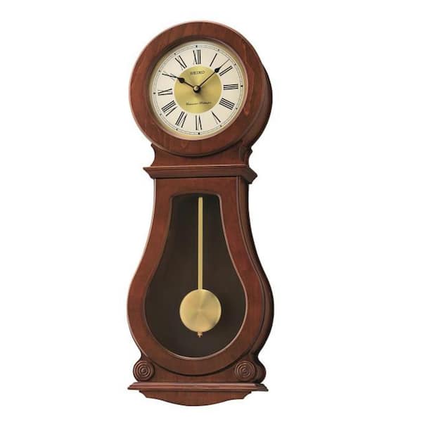 Seiko Dark Curved Wood with Gold Accents and Pendulum Westminster/Whittington Chime Wall Clock