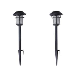 20 Lumens Solar Gray Diecast LED Landscape Path Light with Seedy Glass Lens (2-Pack)