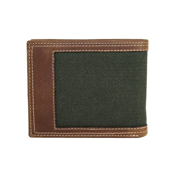 Wolverine Oil Tan Leather and Canvas Bifold Wallet in Brown/Olive