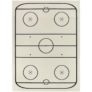 Hockey Time Cream 3 ft. 11 in. x 5 ft. 7 in. Novelty Area Rug