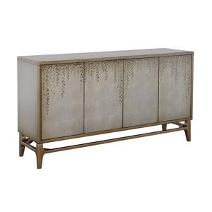 Dreamscape Gold and Silverleaf Wood Top 60 in. Sideboard with Four Doors