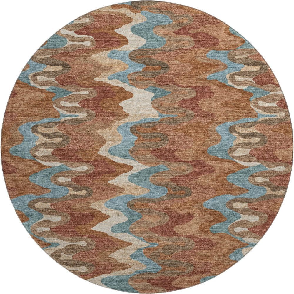 Mayfield Premium Machine Washable Abstract AMF2481 Paprika 8 ft. x 8 ft. Round Rug price history on PriceWatchPro