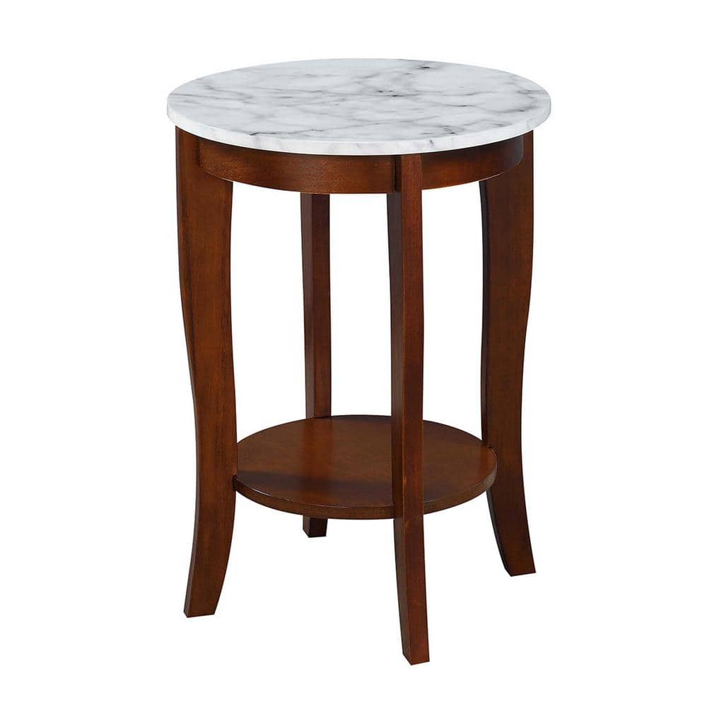 Heritage Elegance Round Wood End Table with Shelf in Espresso