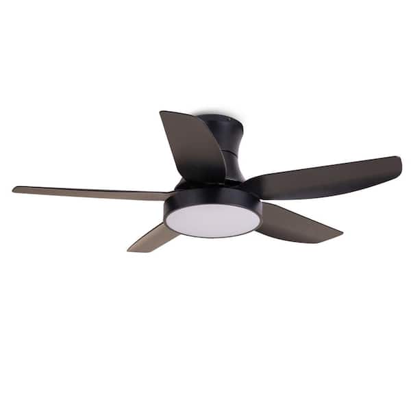 PUDO Flush Mount 42 in. Black Integrated LED Indoor Lighting Ceiling Fan Light with 5 ABS Black Blades