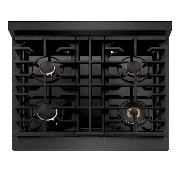 Autograph 30 in. Paramount Gas Rangetop with 4 Burners and Porcelain Cooktop in Black Satin and Champagne Bronze Accents