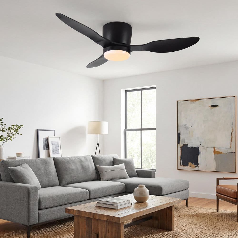 42 in. Smart Indoor and Outdoor Matte Black Flush Mount Standard Ceiling Fan with Dimmable LED price history on PriceWatchPro