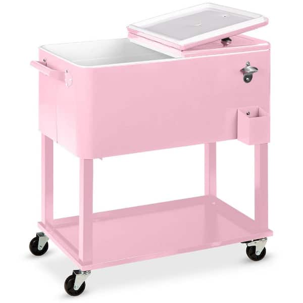 20 gal Pink Wheeled Chest Cooler with Bottle Opener, Drain Plug