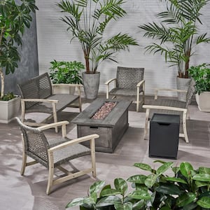 Breakwater Light Grey Finished 6-Piece Wood Patio Fire Pit Seating Set