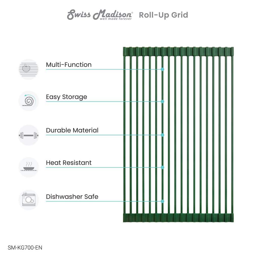 Green Non-Slip Silicone Kitchen Sink Grid, 20 x 12 Inches