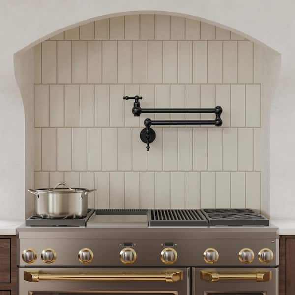 24 in. Wall-Mount Double-Handle Pot Filler Faucet with Dual Swing Arms Spot Resist in Matte Black