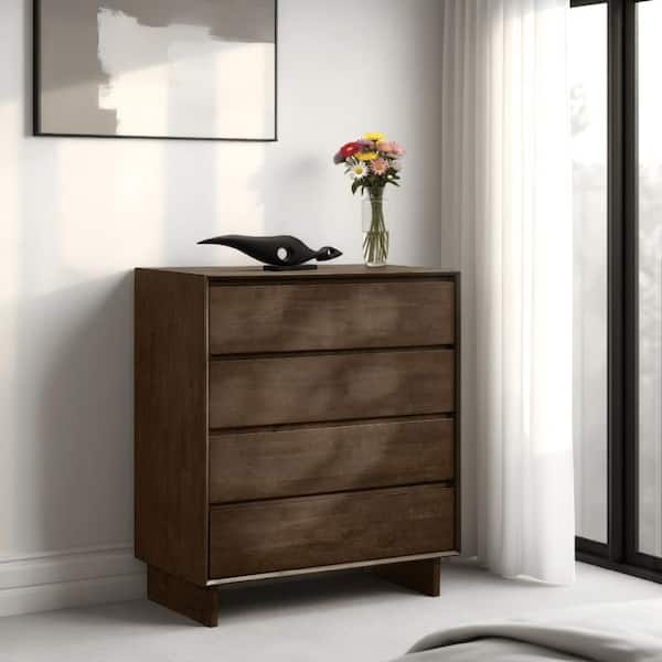 Benjara Genu Walnut Brown 4-Drawer 40 in. Wide Tall Chest of Drawers  Dresser Without Mirror BM328713