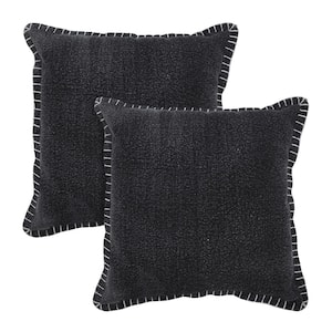 Nellie Black / White Solid Color Stitched Border Hand-Woven 20 in. x 20 in. Throw Pillow Set of 2