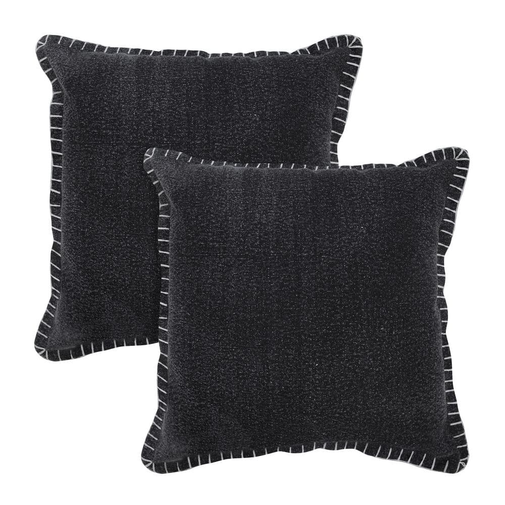 Nellie Black/White Solid Color Stitched Border Hand-Woven 20 in. x 20 in. I