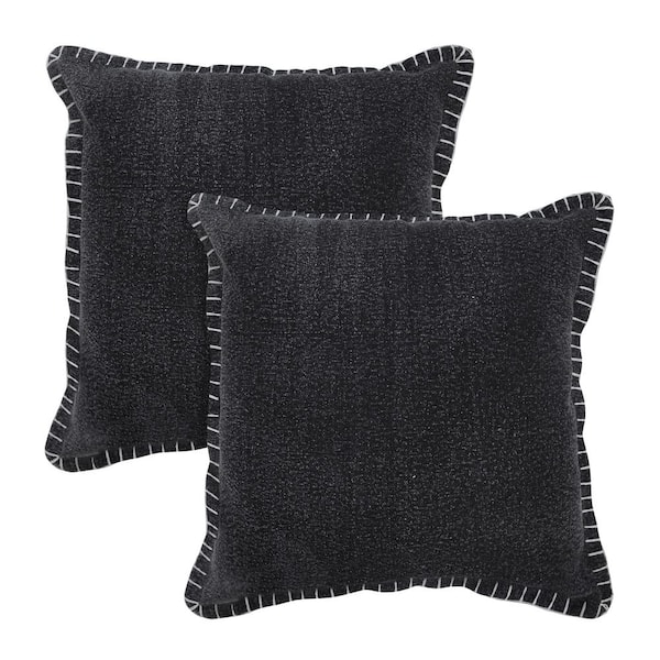 Unbranded Nellie Black/White Solid Color Stitched Border Hand-Woven 20 in. x 20 in. Indoor Throw Pillow Set of 2