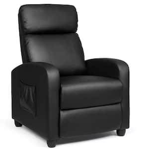 27 in. Width Big and Tall Black Leather Adjustable Headrest 3 Position Recliner