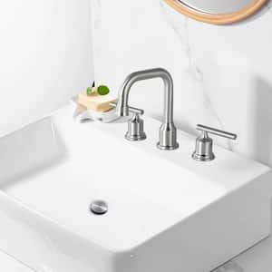 8 in. Widespread 3 Hole Lead-Free Double Handle Bathroom Faucet with Pop-up Drain and Supply Lines in Brushed Nickel