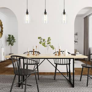 Modern Industrial 1-Light Matte Black Dome 6.1 in. Mini Pendant Light with Clear Hammered Glass for Kitchen, Bedroom