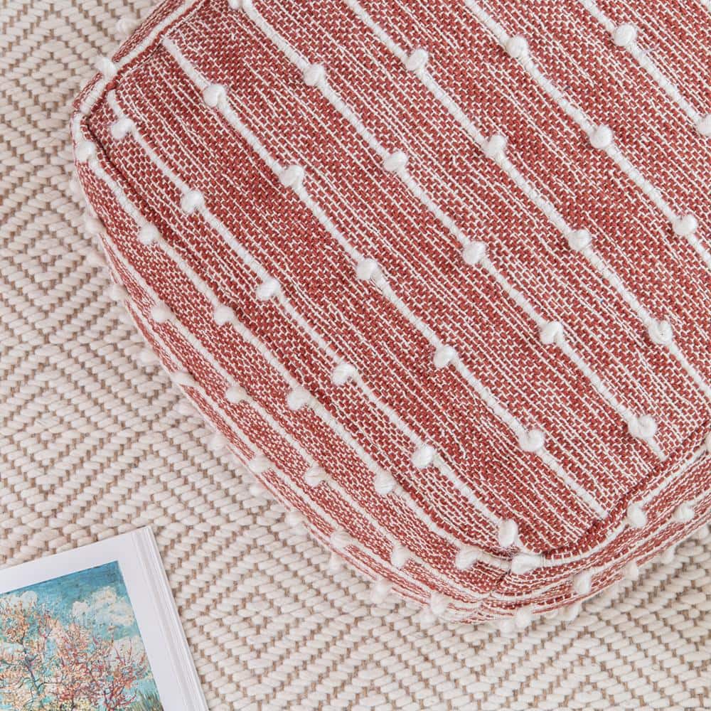 Penelope Handcrafted Cotton-Polyester Red/Ivory Pouf Ottoman