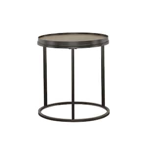 22 in. Brown, Gray and Black Round Wood End Table with Hollow Base