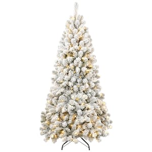 6 ft. Pre-lit Flocked Christmas Tree Arrangement with 300 Warm Incandescent Lights Bringing