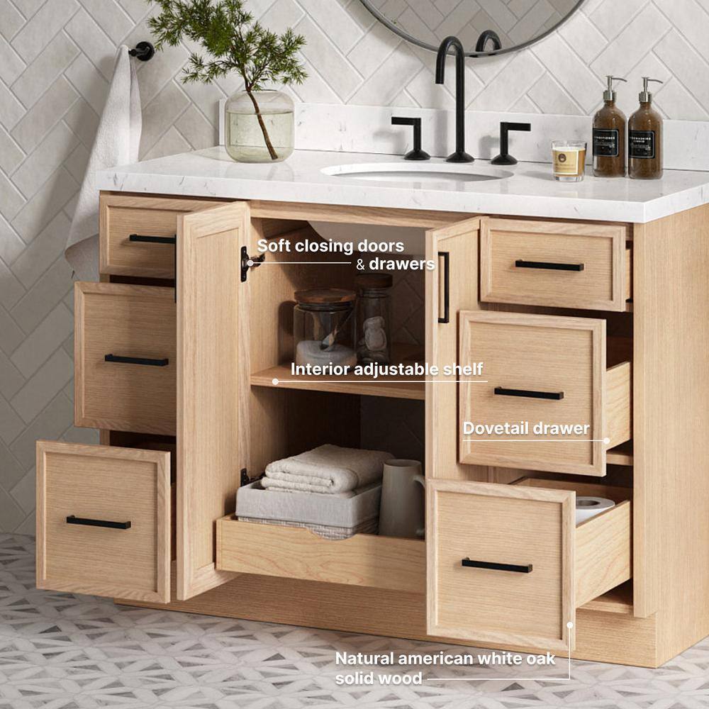 Kelly 48" Light Oak Freestanding Vanity with Carrara Quartz Top
