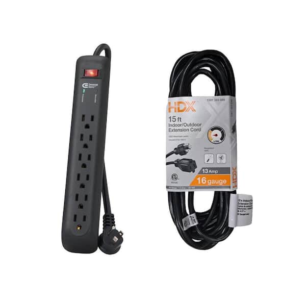 Commercial Electric 8 ft. 6 Outlet Surge Protector with 45 Degree Flat Angle Plug in Black