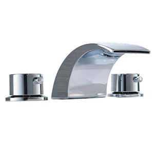 8 in. Widespread Double-Handle LED Bathroom Faucet with Pop-up Drain Assembly in Polished Chrome