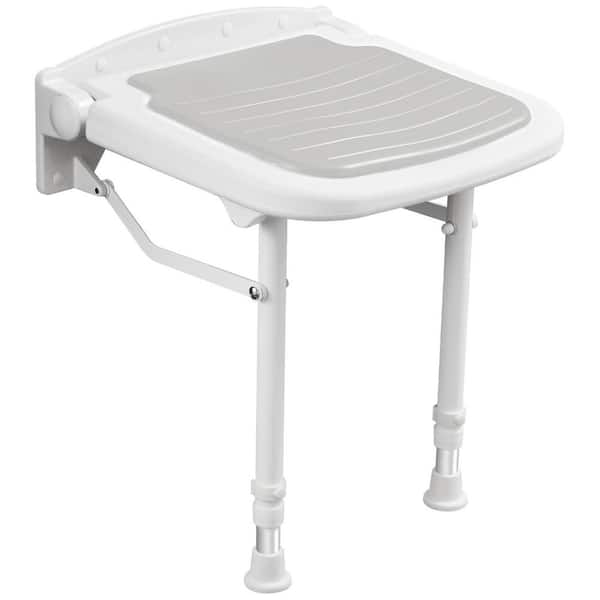 16 in. W Wall Mounted HDPE Shower Seats, Adjustable Height Fold Down Shower Seat for Elderly