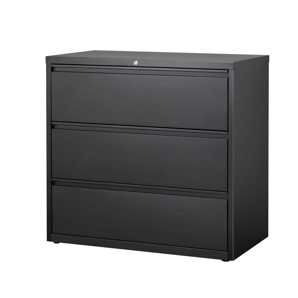 Black 42-Inch Steel 3-Drawer Lockable Lateral File Cabinet