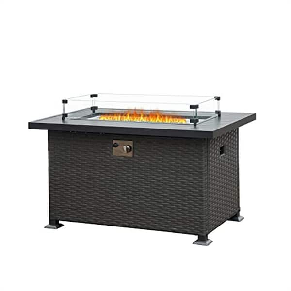 ToolCat Grey Rectangular Wicker Bar Height Smokeless Fire Pit Table   Toolcat Fire Pit Tables Mr Cplfu17 64 600 