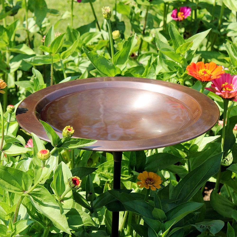 Antique Copper Hammered Birdbath with Metal Stake