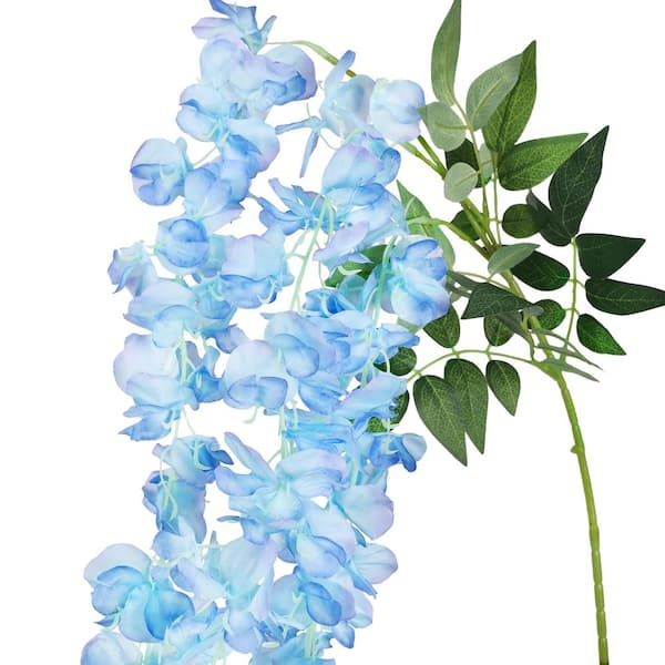 66 in. Blue Artificial Hanging Wisteria Flower Stem Spray (Set of 2)