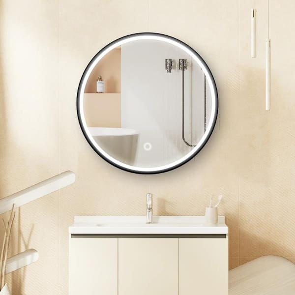 24" x 24" Black Framed LED Bathroom Medicine Cabinet with Mirror, 3 Color Lighting, Anti-Fog, Wall-Mounted