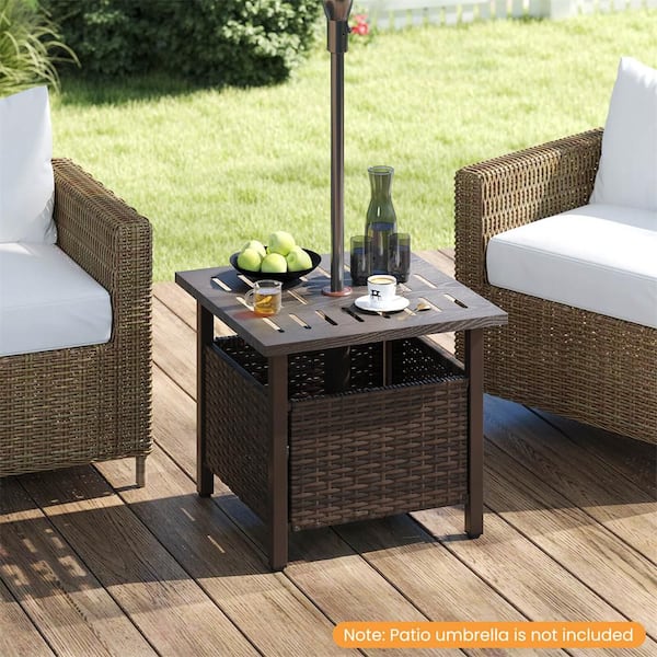 Costway Square Metal Outdoor Side Table with 1.93 in. Umbrella
