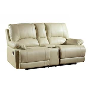 Charlie 76 in. Beige Solid Leather 2-Seat Loveseats with Recliner