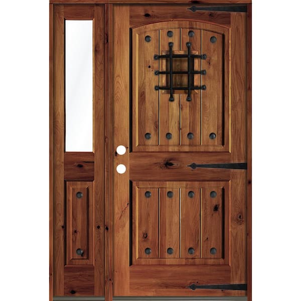 Krosswood Doors 30 in. x 80 in. Mediterranean Knotty Alder Right-Hand/Inswing Clear Glass Red Chestnut Stain Wood Prehung Front Door