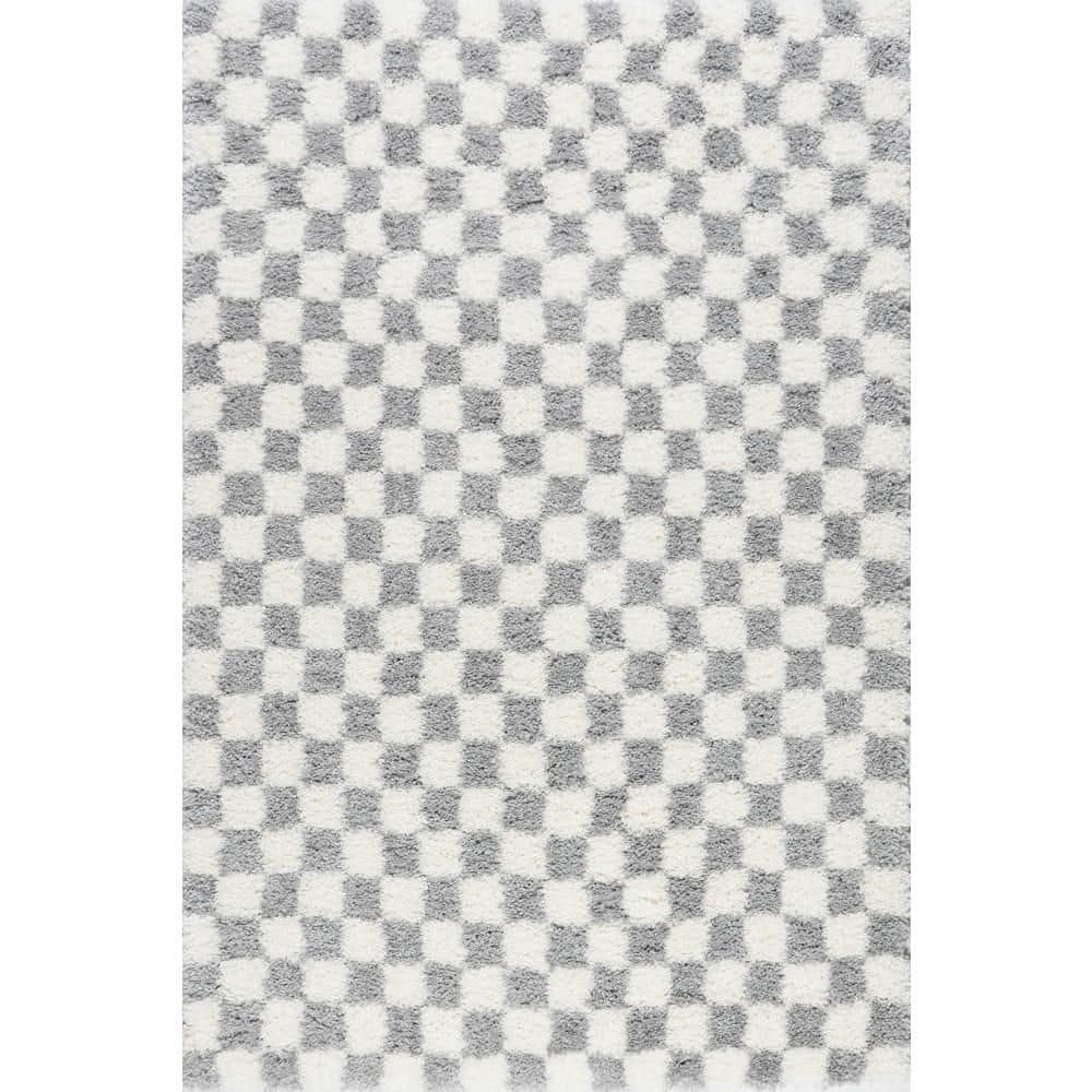 ベティ　ラグ nuLOOM Bettie Retro Checkered Shag Light Grey 7 ft. x 9 ft. Indoor