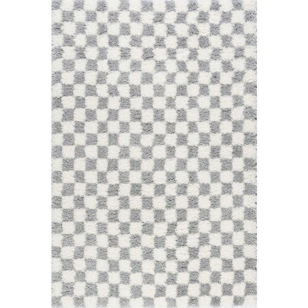Bettie Retro Checkered Shag Light Grey 8 ft. x 10 ft. Indoor Area Rug