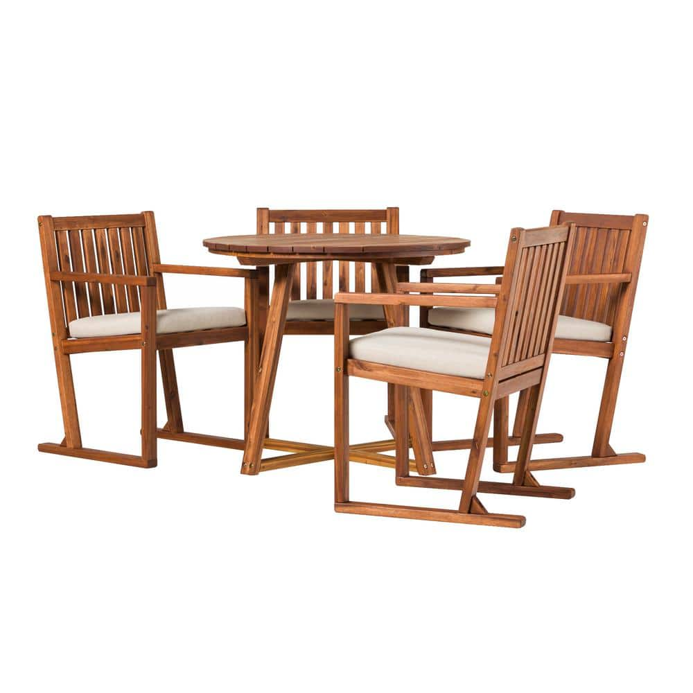 Welwick Designs Brown 5-Piece Modern Slatted Wood Geometric Outdoor ...