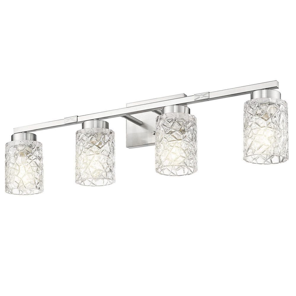 31 in. 4-Light Brushed Nickel Vanity Light with Clear Glass Geometric Shade Light Fixture price history on PriceWatchPro