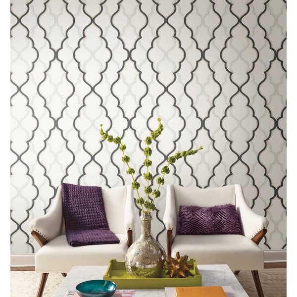 White and Black Double Damask Paper Unpasted Matte Wallpaper (27 in. x 27 ft.)