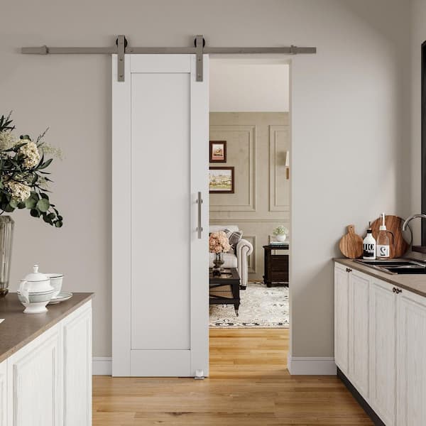 ARK DESIGN 24 in. x 96 in. White 1-Panel Blank Solid Core Composite MDF Primed Sliding Barn Door with Hardware Kit Nickel Plated